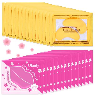 30 Pairs 24K Gold Eye Masks &amp; Lip Masks, Crystal Collagen Gel Under Eye Patches for Puffy Eye, Moisturizing Cooling Skin Care Lip Eye Patches for Puffiness and Dark Circles