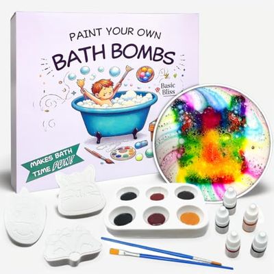 Basic Bliss Paint Your Own Bath Bombs for Kids, 3 Shapes Infused with Essential Oils, Ideal for Kids Birthday Activity or Making Bubble Baths More Fun, Gentle and Safe Skin Care for Kids, Boys &amp; Girls