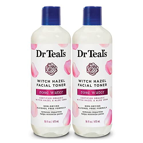 Dr Teals Witch Hazel Facial Toner, Rose Water, 16 fl oz (Pack of 2) (Packaging May Vary)