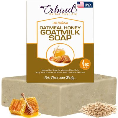 Cactus Honey &amp; Oats Goat&#39;s Milk Soap Bar 4 oz - Natural Bar Soap for Women, Men, Kids, Itchy Skin, Eczema, Psoriasis, Rash, Sunburn Skincare - Calming Colloidal Oatmeal Face Cleanser &amp; Body Wash