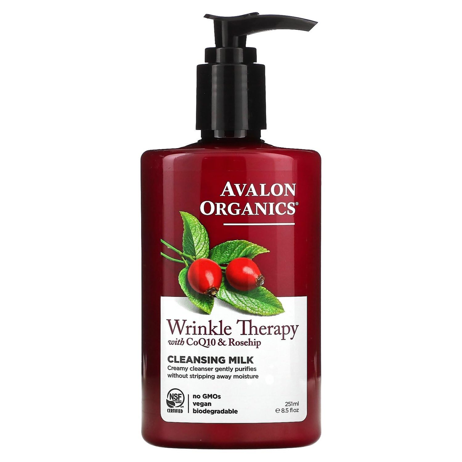 Avalon Organics Cleansing Milk, Wrinkle Therapy with CoQ10 &amp; Rosehip, 8.5 Oz