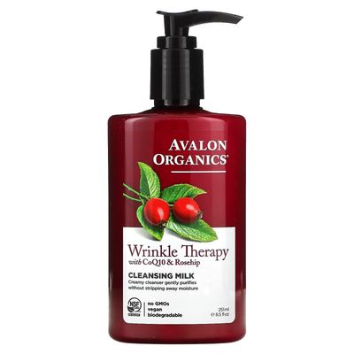 Avalon Organics Cleansing Milk, Wrinkle Therapy with CoQ10 &amp; Rosehip, 8.5 Oz