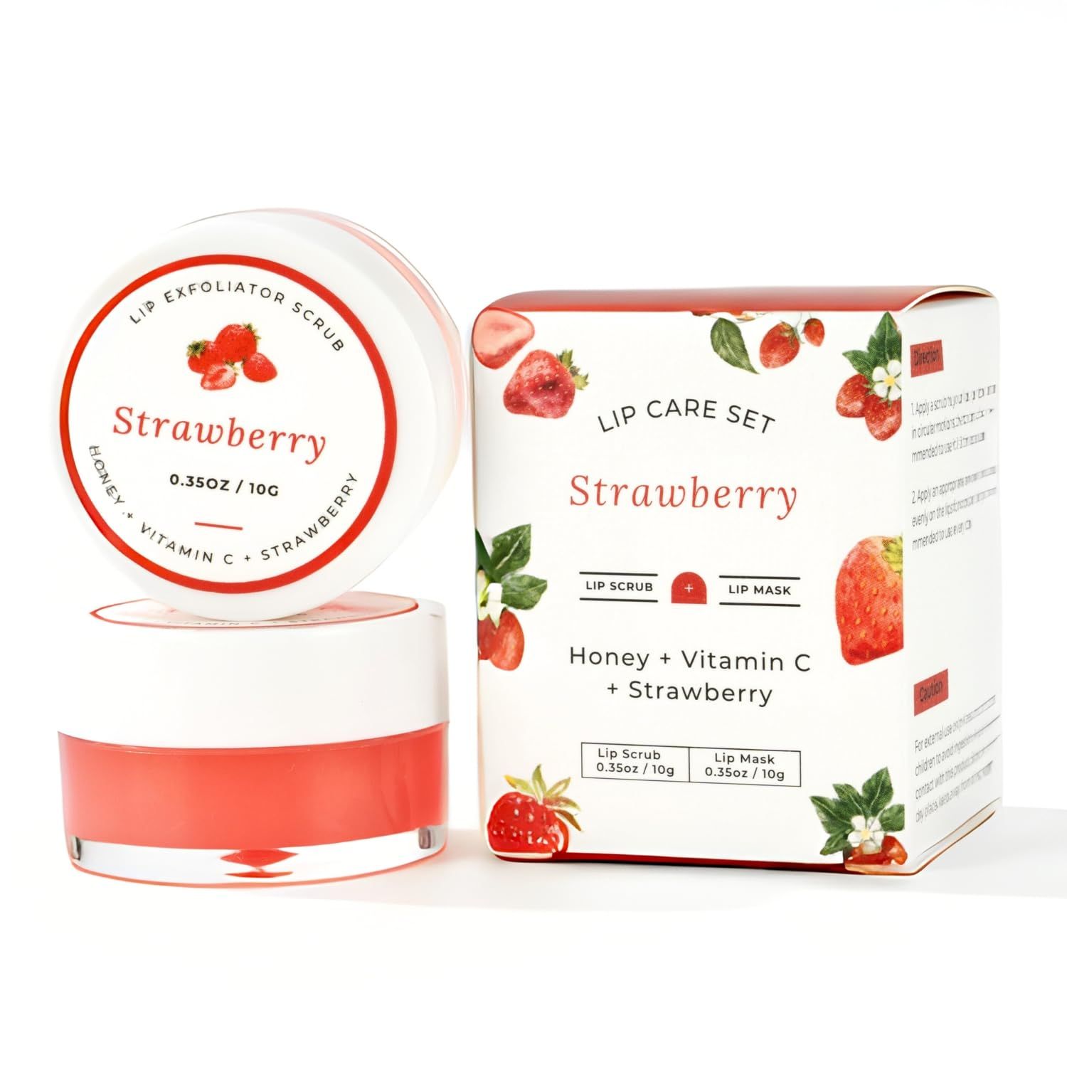 Benatu Lip Sleeping Mask &amp; Sugar Exfoliator Scrub Set, Hydrating Overnight Plumper &amp; Moisturizer Care Gift for Women with Silicone Applicators for Cracked &amp; Dry Lips (Strawberry)