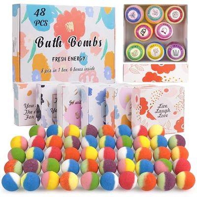 48 Natural &amp; Organic Bath Bombs for Women and Kids, Rich in Essential Oils, Relaxation and Stress Relief, BathBombs Gift Set for Mothers Day, Christmas, Valentines Day &amp; Birthday