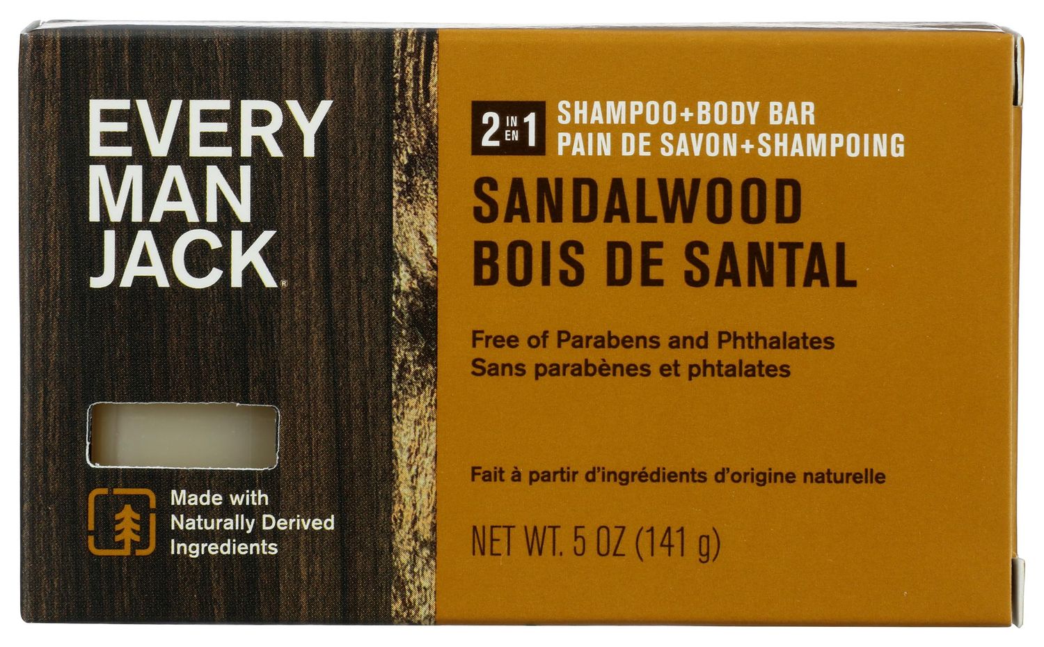 EVERY MAN JACK Sandalwood 2 in 1 Shampoo and Body Bar, 5 OZ