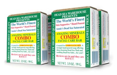 Dead Sea Warehouse - Amazing Minerals Combo Facial Care Bar - 3.5 OZ - Dead Sea Salt &amp; Mud Soap - All Natural - Combination Skin Cleanser - 4-Pack