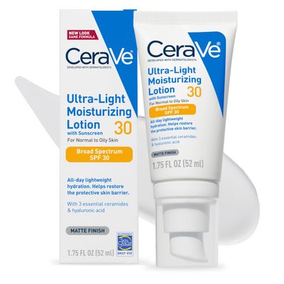 CeraVe Ultra-Light Moisturizing Lotion With SPF 30, Daily Face Moisturizer with SPF, Formulated with Hyaluronic Acid &amp; Ceramides, Broad Spectrum SPF, Oil Free, Matte Finish, 1.7 Ounce