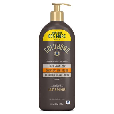 GOLD BOND Men&#39;s Essentials Everyday Moisture Daily Body &amp; Hand Lotion with Vitamin C, Formulated for Men&#39;s Dry Skin, Value Size, 24 oz.