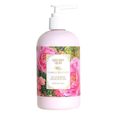 Camille Beckman Glycerine Rosewater Scented Silky Body Cream, Daily Moisturizer for All Skin Types | Non-Greasy Vegan Formula to Nourish and Soften Hands and Body, 13 Ounce