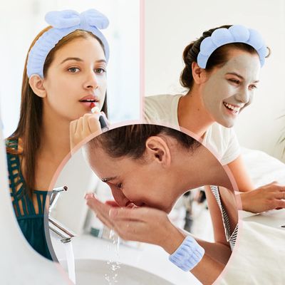 ATROCH Sponge Spa Headbands for Women &amp; Wristband Set,Puffy Makeup Headband Set for Washing Face,Soft Towel Skin Care Head Band,Cute Hair Band Shower 4 Pcs