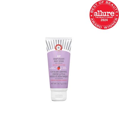First Aid Beauty - KP Bump Eraser Body Scrub with 10% AHA, Keratosis Pilaris Exfoliater with Glycolic and Lactic acids, Helps Reduce Chicken Skin Bumps, Safe for Sensitive Skin, Strawberry Scent, 2 oz