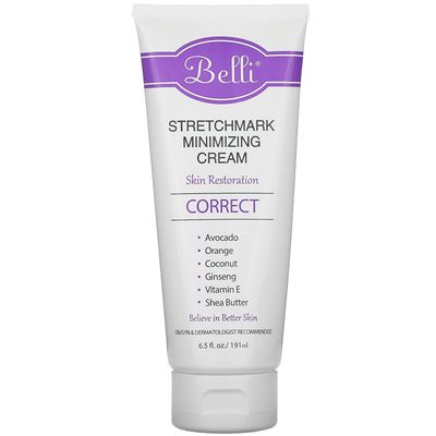 Belli Skincare Stretch Mark Cream for Pregnancy, Shea Butter &amp; Coconut Body Moisturizer with Vitamin E, Paraben Free, Dermatologist Recommended, (6.5 Oz)