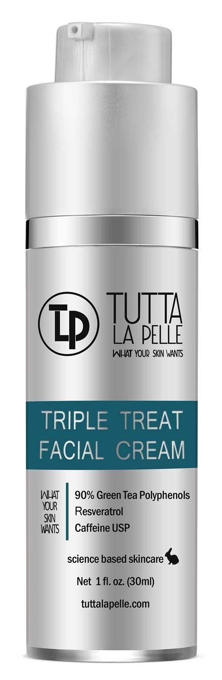 Anti Aging face Cream TRIPLE Antioxidant Treatment Serum For Face, Resveratrol + Green Tea + Caffeine - Visibly Reduce Skin Redness &amp; Calm Irritation -For Sensitive Rosacea Skin -1oz