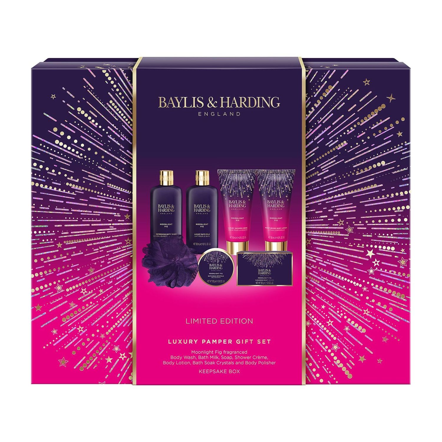 Baylis &amp; Harding Gift Set for Women - Pamper Present for Body &amp; Skincare - Moonlight Fig - 7-Pack