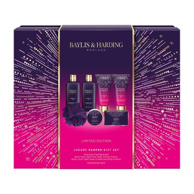 Baylis &amp; Harding Gift Set for Women - Pamper Present for Body &amp; Skincare - Moonlight Fig - 7-Pack