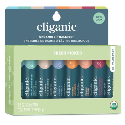 Cliganic Organic Lip Balm Set (Fresh Picked, 8 Flavors) - 100% Natural Moisturizer for Cracked &amp; Dry Lips