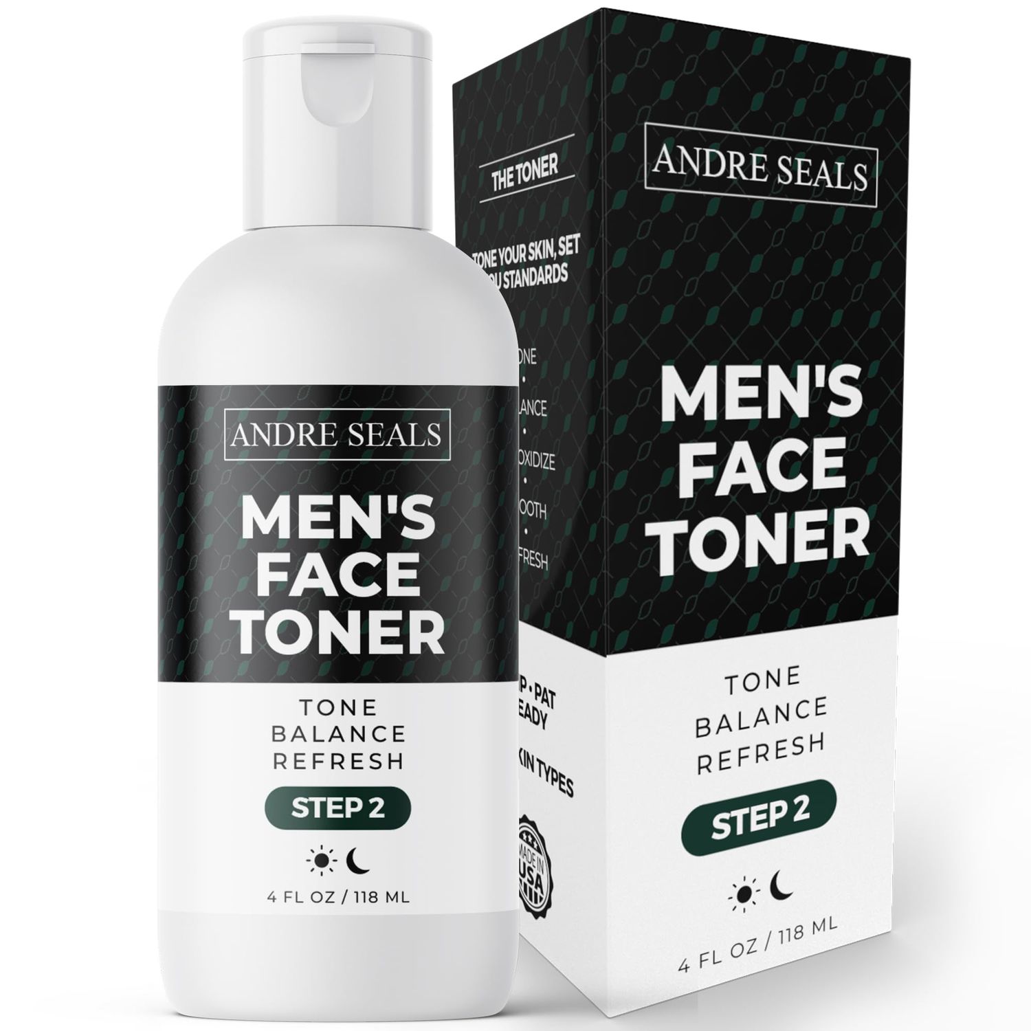 Andre Seals Balancing Face Toner for Men | Organic Witch Hazel, Green Tea &amp; Hyaluronic Acid | Face Tightener, Hydrating Toner &amp; Smoothing | Men&#39;s Face Toner &amp; Men Skin Care - 4 oz