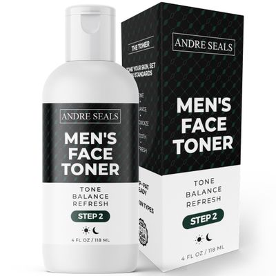 Andre Seals Balancing Face Toner for Men | Organic Witch Hazel, Green Tea &amp; Hyaluronic Acid | Face Tightener, Hydrating Toner &amp; Smoothing | Men&#39;s Face Toner &amp; Men Skin Care - 4 oz