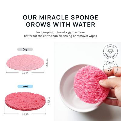 AOA Studio 50-Count Compressed Facial Sponges 100% Natural Cosmetic Spa Sponges for Facial Cleansing, Exfoliating Mask, Remove for Makeup, Dead Skin, and Dirt (50 counts, Pink)