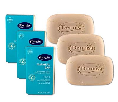 Dermisa Exfoliating Oatmeal Bar | Helps to Gently Cleanse and Exfoliate Dry Skin | Contains Oatmeal + Aloe Vera | NO PARABENS, NO SULFATES | 3 OZ | Pack of 3