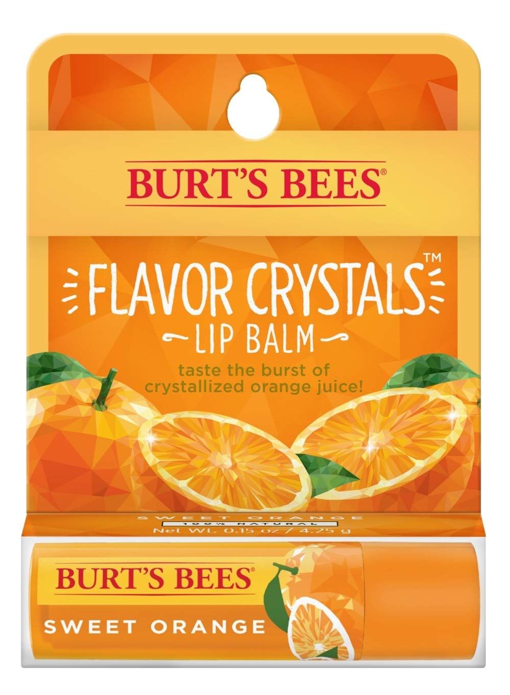 Burt&#39;s Bees Flavor Crystals 100% Natural Lip Balm, Sweet Orange with Beeswax &amp; Fruit Extracts - 1 Tube