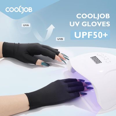 COOLJOB Anti-UV Gloves for Nail Lamp, Professional UPF50+ UV Protection Glove for Manicures, Art Skin Care Fingerless, Women Men Protect Hands from Sun and Nail Dryer Harm, Black, 1 Pair