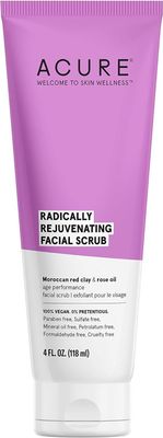 Acure Radically Rejuvenating Facial Scrub - Anti-Aging Support Face Scrub - Mild Exfoliation - Moroccan Red Clay &amp; Rose Oil Extract - Hydrate,Toning &amp; Moisturize - 4 Fl Oz