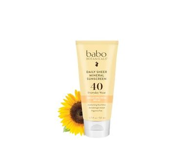 Babo Botanicals Daily Sheer Mineral for Face Sunscreen Lotion SPF40 - Natural Zinc Oxide &amp; Titanium Dioxide - 70% Organic Ingredients - Raspberry Oil &amp; Aloe Vera - Fragrance Free - For all ages