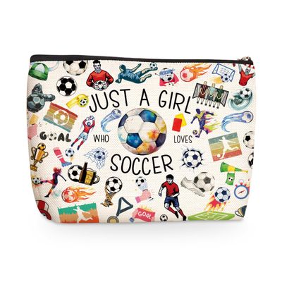 Funny Soccer Gifts Soccer Stuff Makeup Bag Cosmetic Bag Motivational Soccer Coach Gifts for Women Girls Sports Soccer Lover Team Player Fans Sister Coworker Skincare Bag for Graduation Birthday