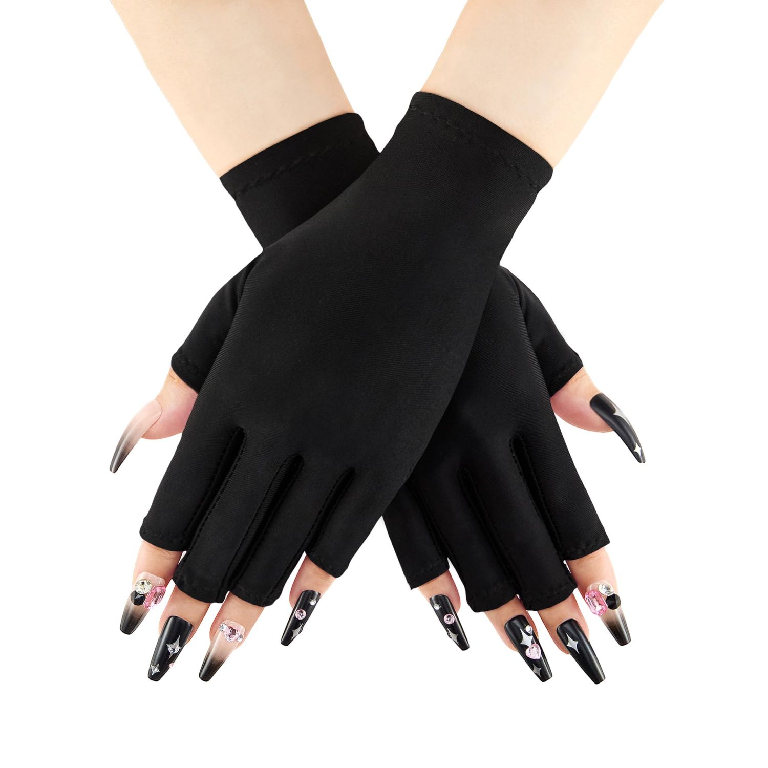 COOLJOB Anti-UV Gloves for Nail Lamp, Professional UPF50+ UV Protection Glove for Manicures, Art Skin Care Fingerless, Women Men Protect Hands from Sun and Nail Dryer Harm, Black, 1 Pair