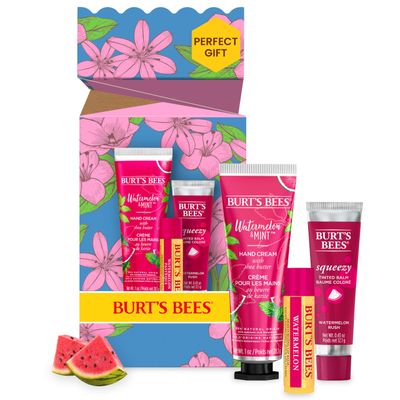 Burt&#39;s Bees Mothers Day Gifts for Mom, 3 Self Care Products, You&#39;re One in a Melon - Watermelon &amp; Mint Hand Cream, Watermelon Lip Balm &amp; Watermelon Rush Squeezy Tinted Lip Balm (Packaging May Vary)