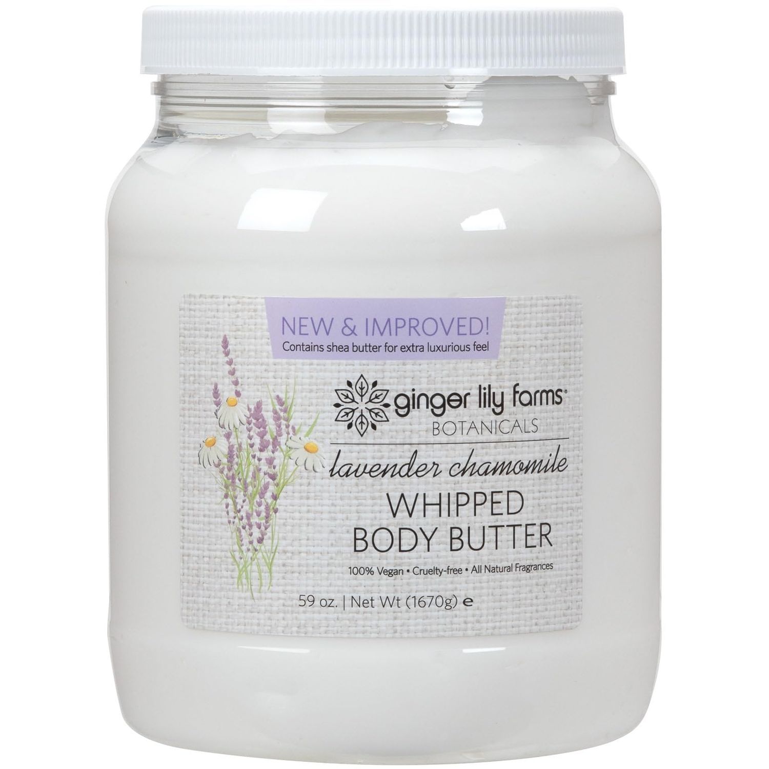Ginger Lily Farms Botanicals Whipped Body Butter for Dry Skin, Ultra-Hydrating, 100% Vegan &amp; Cruelty-Free, Lavender Chamomile, 59 Ounces