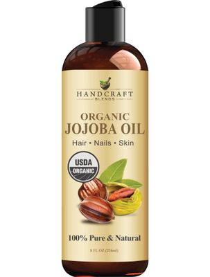 Handcraft Blends USDA Organic Jojoba Oil - Cold-Pressed 8 Fl Oz - 100% Pure and Natural - Premium Grade Carrier Oil for Skin and Hair - Hair and Body - Massage - Hexane-Free