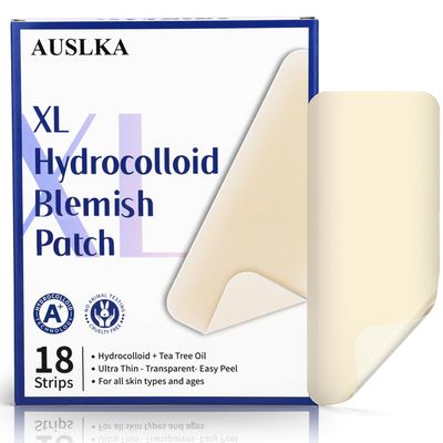 AUSLKA Large Blemish Patches XL -18 Strips - Hydrocolloid Patch for Covering Zits - Spot Stickers - Vegan and Cruelty for Face and Skin