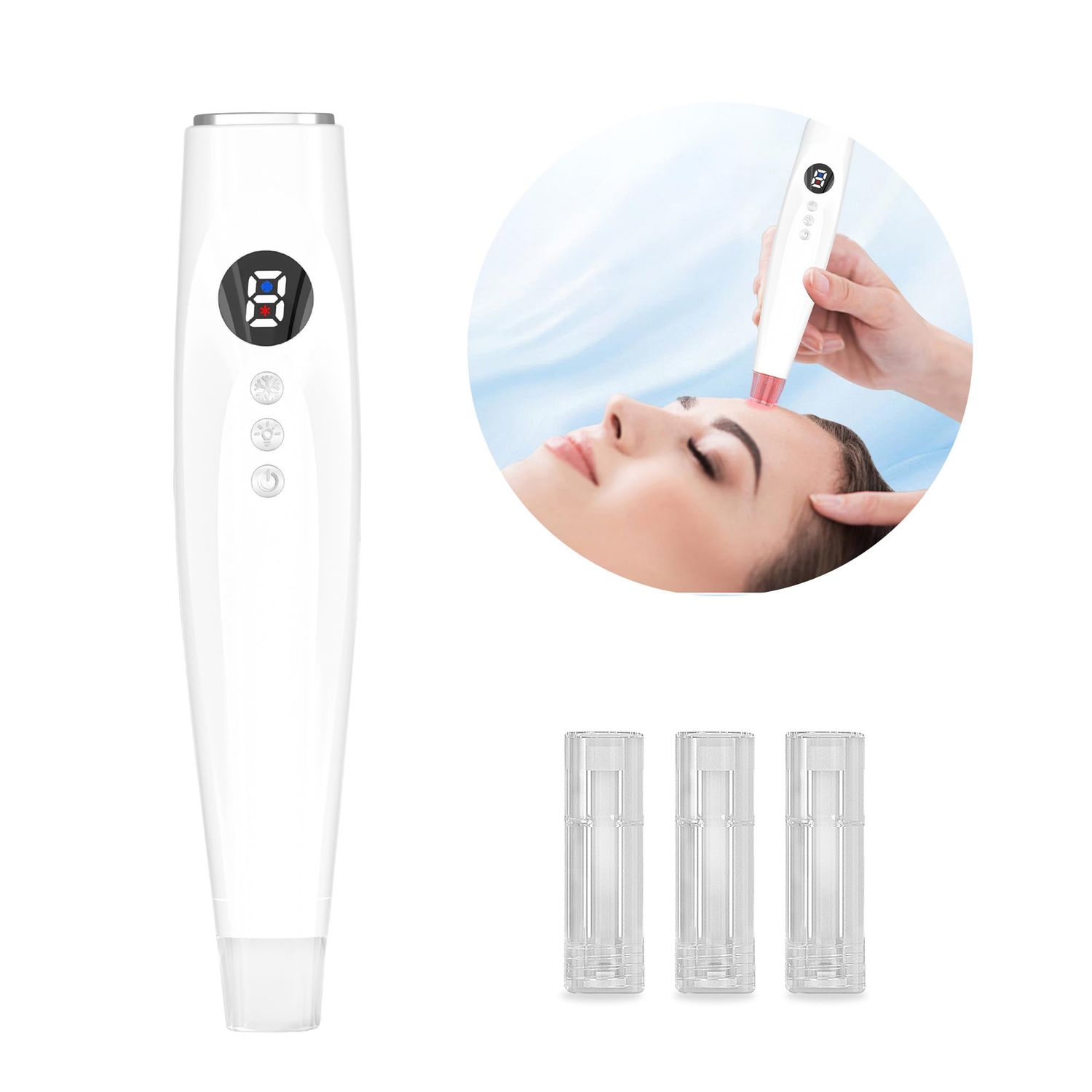 Facial Skin Care Product absorbs Derma Pen Device, LED Light Therapy face Massager, Thermal and Ice Cooling Roller