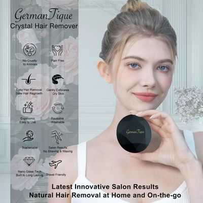 GERMANTIQUE Crystal Hair Eraser,Upgraded Crystal Hair Remover Diamond,Painless and Effective Nano Glass Hair Removal Stone and Skin Exfoliation,Natural Epilator for Women and Men(Black)