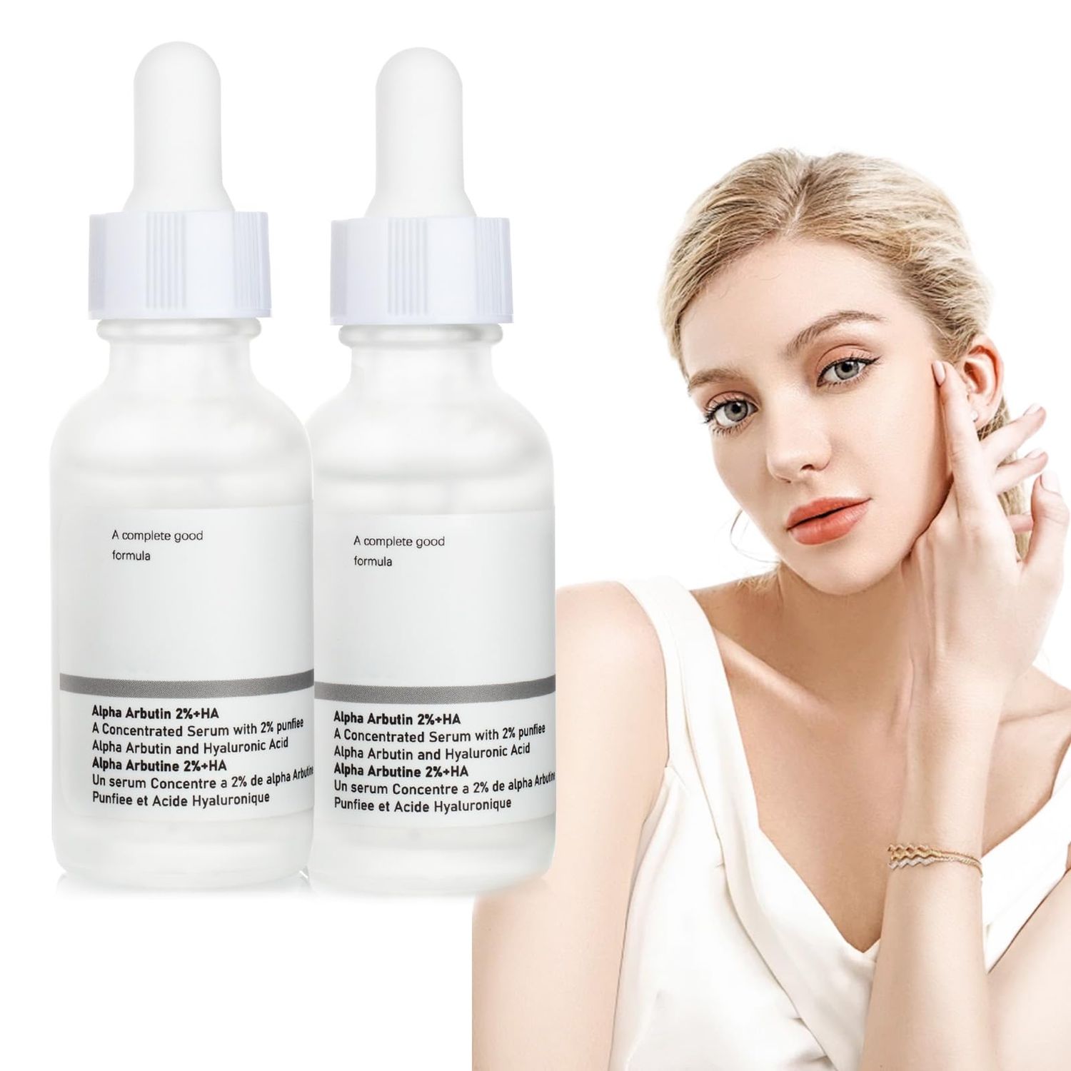 Alpha Arbutin 2% Serum for Dark Spots, Acne Scars, Pore Minimizer, Hydration &amp; Removing Pigmentation - Hyaluronic Acid Serum, 2 Pcs 60 ML- 2 Fl Oz