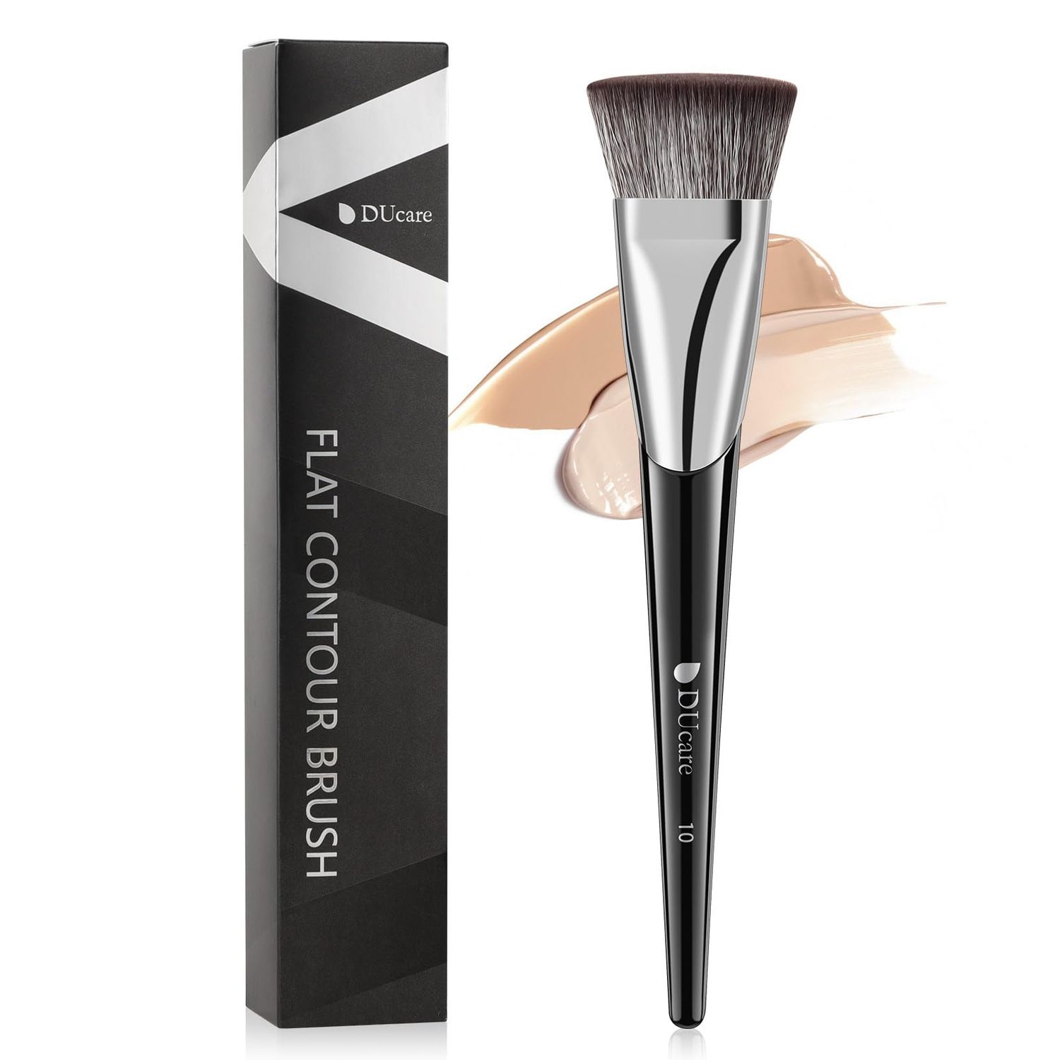 DUcare Foundation Brush Contour Bronzer Self Tanner Brush Makeup Brush for Liquid Makeup Flat Top Professional Buffing Blending Mineral Powder Face Brush, Black