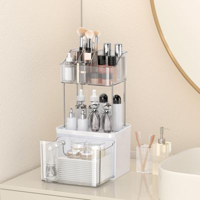 DOADW Bathroom Countertop Organizer with Drawer - 3 Tier Makeup Organizer for Vanity - Medium Clear Multi-Purpose Makeup Skin Care Organizer