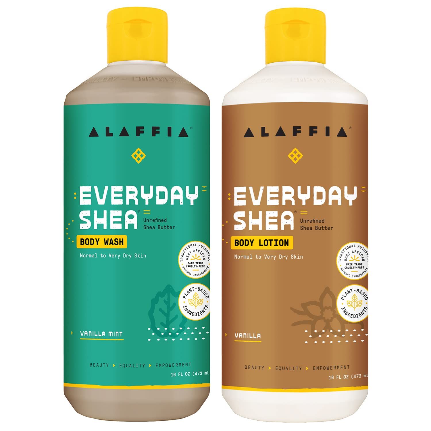 Alaffia EveryDay Shea Vanilla Lotion and Vanilla Mint Body Wash - Normal to Very Dry Skin, Cleanses and Hydrates Soft and Supple Skin with Shea Butter, Lemongrass, Neem and Coconut Oil, 16 Oz Each