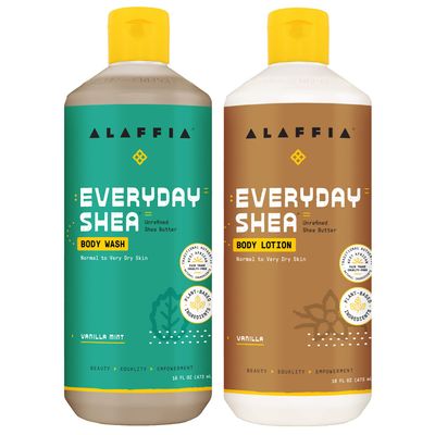 Alaffia EveryDay Shea Vanilla Lotion and Vanilla Mint Body Wash - Normal to Very Dry Skin, Cleanses and Hydrates Soft and Supple Skin with Shea Butter, Lemongrass, Neem and Coconut Oil, 16 Oz Each