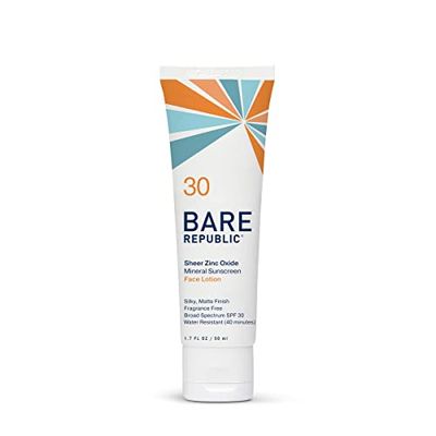 Bare Republic Mineral Matte Sunscreen SPF 30 Sunblock Face Lotion, Sheer and Light Finish, 1.7 Fl Oz