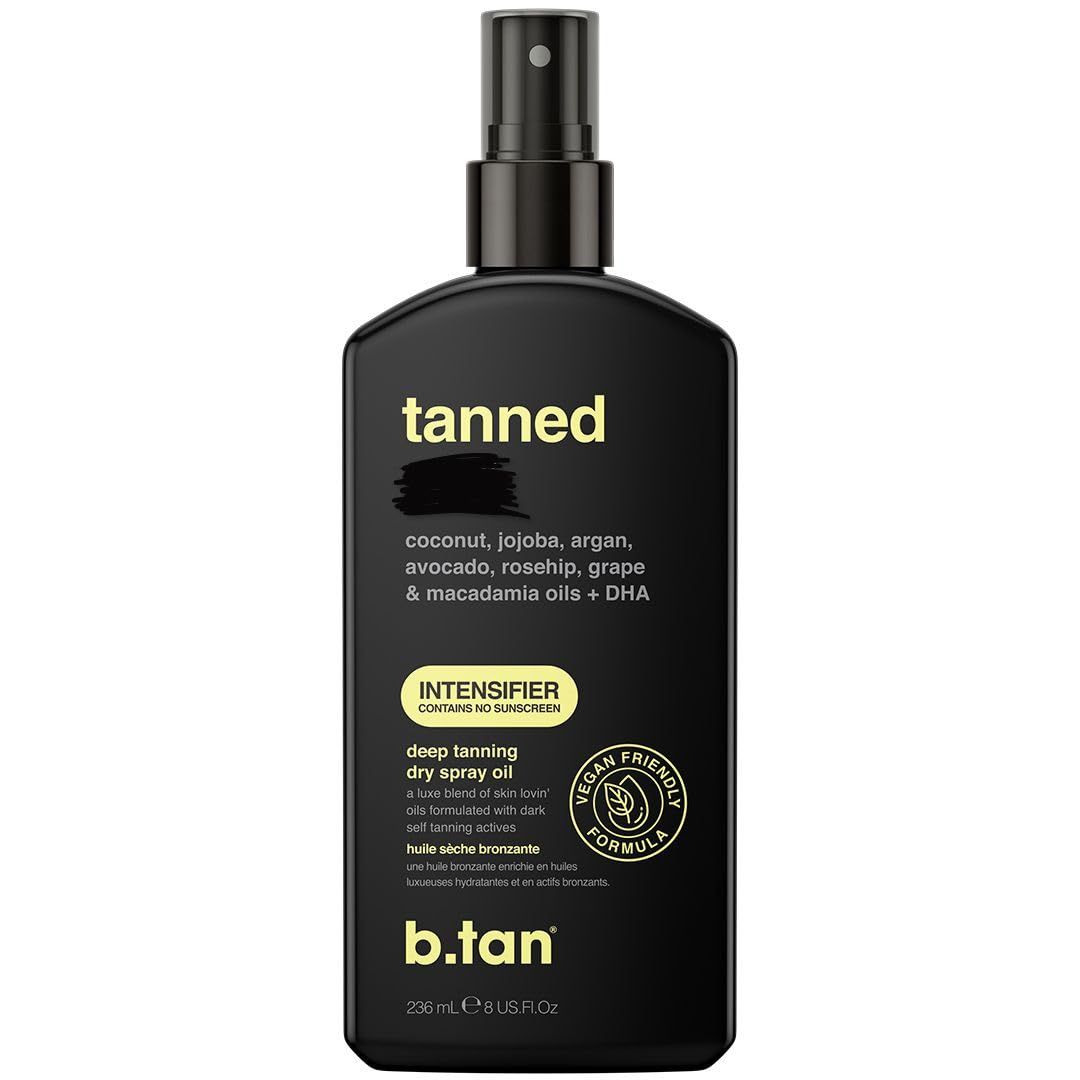 b.tan Best Tanning Oil | Get Tanned Intensifier Dry Spray - Fast, Dark Outdoor Sun Tan From Tan Accelerating Actives, Packed with Moisturizing Oils, No SPF, Austrailian Brand, 8 Fl Oz