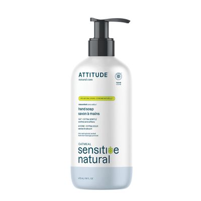 ATTITUDE Hand Soap for Sensitive Skin Enriched with Oat, EWG Verified, Dermatologically Tested, Vegan, Extra Gentle, Unscented, 16 Fl Oz