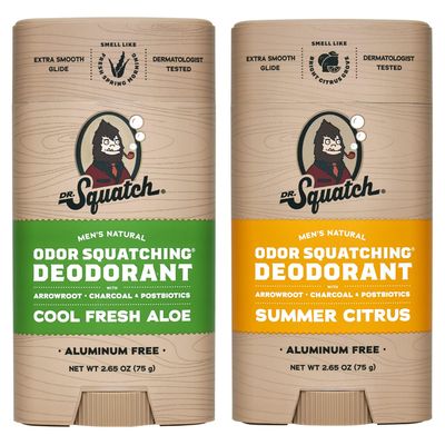 Dr. Squatch Natural Deodorant for Men - Odor-Squatching Men&#39;s Deodorant Aluminum Free - Summer Citrus + Cool Fresh Aloe (2.65 oz, 2 Pack)