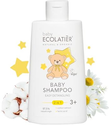 ECOLATIR Kids Shampoo and Body Wash 2-in-1 Easy Detangling 3+ - Tear-Free, Gentle Care for Kids&#39; Skin &amp; Hair, 97.5% Natural, Vegan, No Irritation, Hypoallergenic - 8.5 Fl Oz