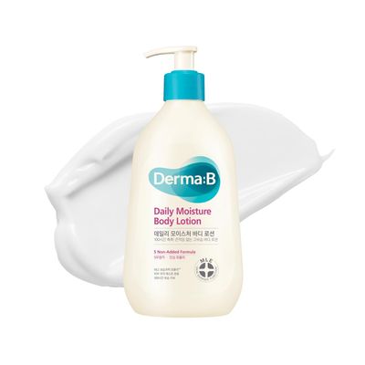 DERMA B Daily Moisture Body Lotion, Non-Greasy Long-Lasting Moisturizer for Dry &amp; Sensitive Skin with Olive Oil &amp; Allantoin, Woody &amp; Powdery Scented Skincare with Panthenol,13.5 Fl Oz, 400ml,Kbeauty