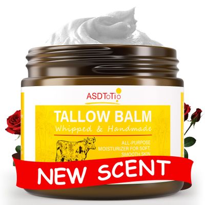 ASDToTio Handmade Whipped Tallow Balm for Skin Care- All Natural Grass Fed Beef Tallow All Purpose Balm,Face and Body Moisturizing Cream, Tallow Balm For Dry Skin- 2 oz