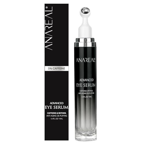 ANAREAL Eye Bags Treatment for Men: Eye Cream for Dark Circles, Caffeine Eye Cream, Eye Roller for Puffy Eyes, Puffy Eyes Treatment