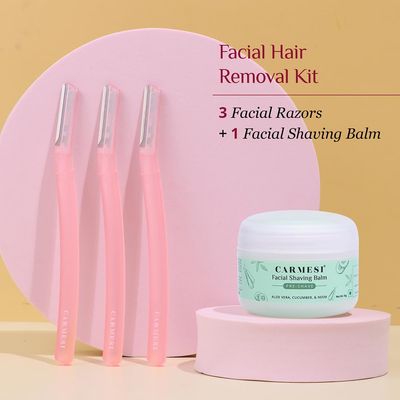 Carmesi Facial Shaving Kit | Face Razors (3 Count) + Shaving Gel (1.76 Oz/50g) | Painless Hair Removal | Prevents Nicks & Cuts | for Peach Fuzz, Eyebrow, Chin & Upper Lip